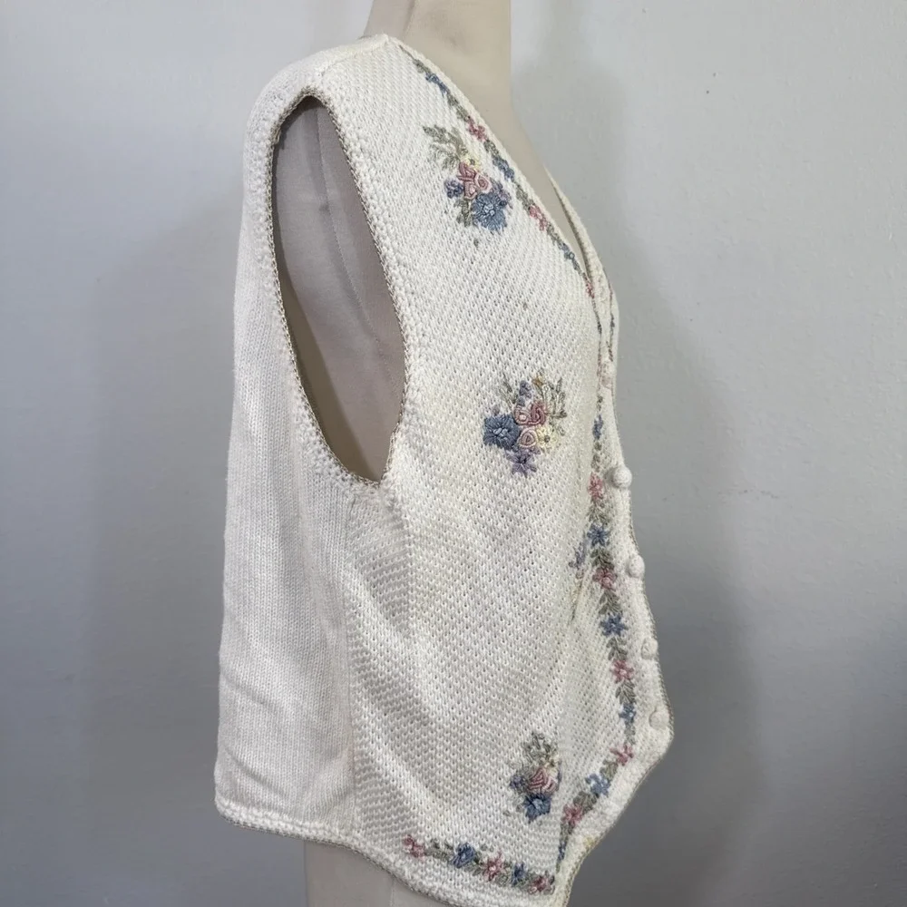 Vtg Studio Vest Womens‎ XL Floral Embroidered Knit Cottagecore Boho Nostalgic